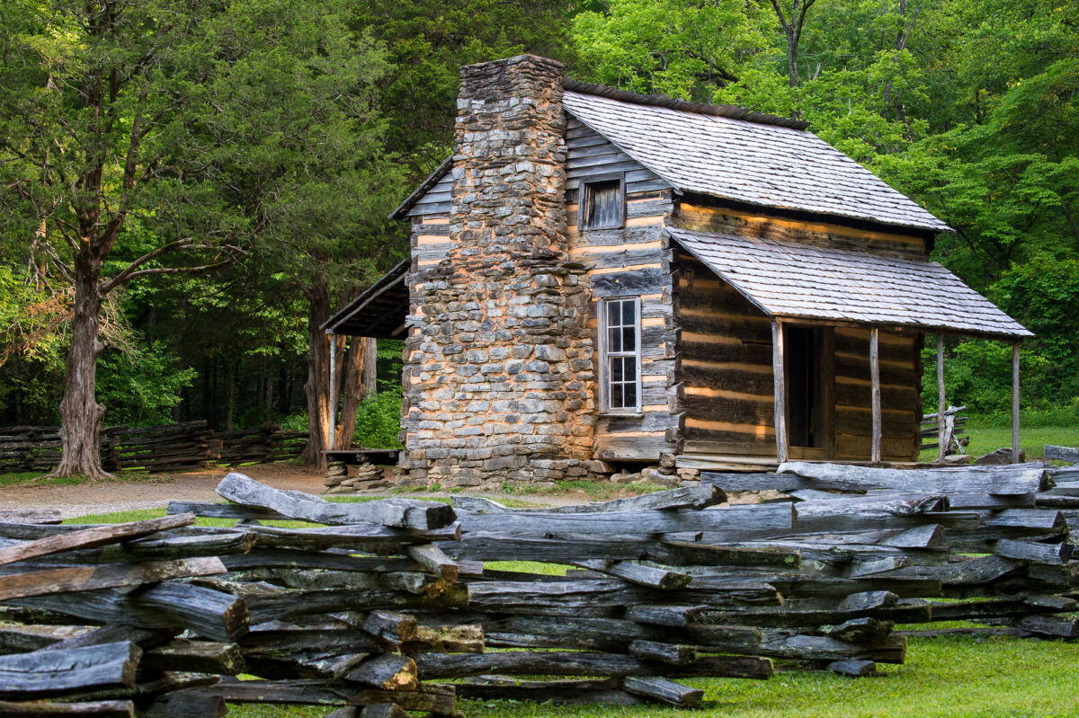 A wooden building in Cades Cove, Great Smoky Mountains National Park